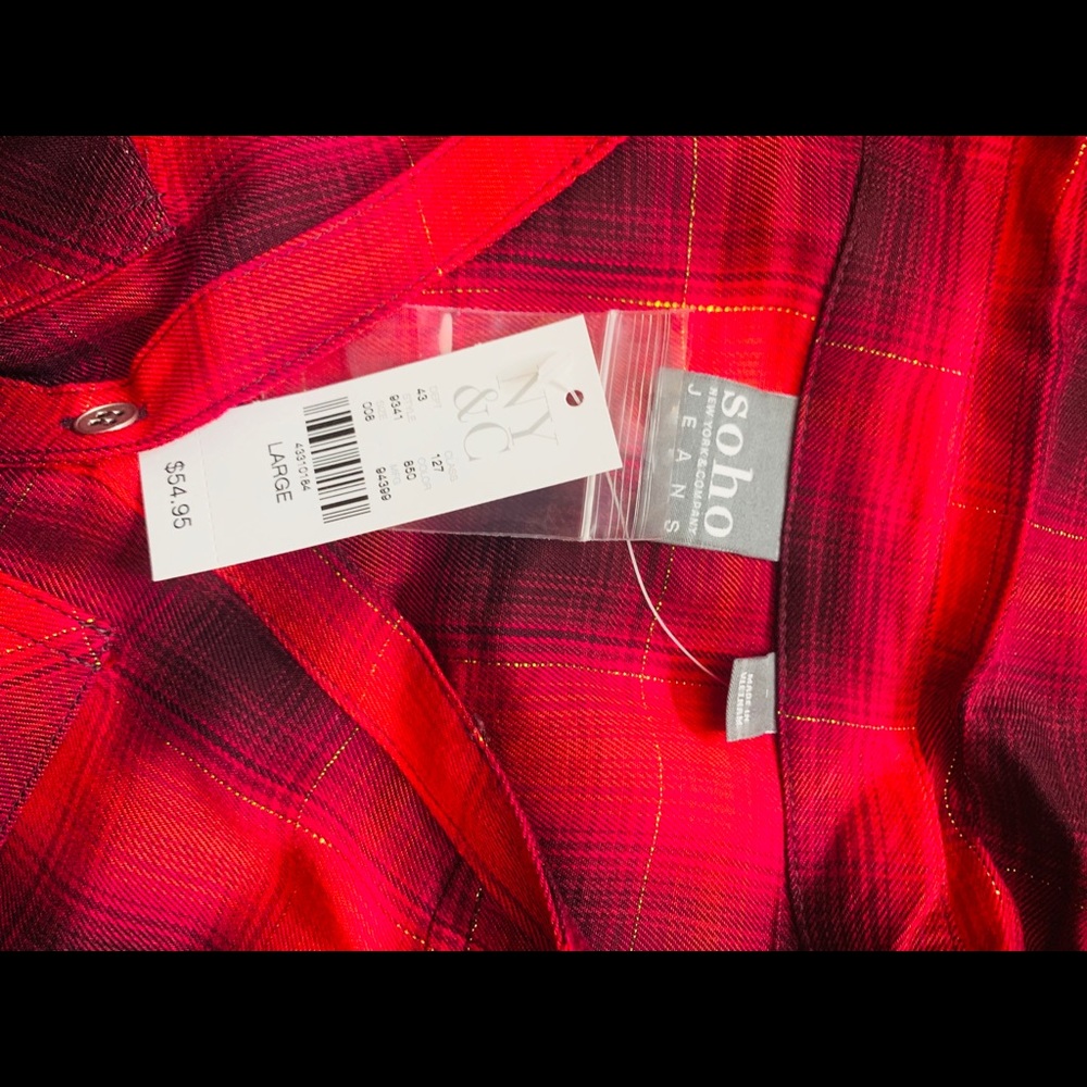 NWT NY&CO Plaid Soho Jeans Shirt Size Large - Picture 5 of 5
